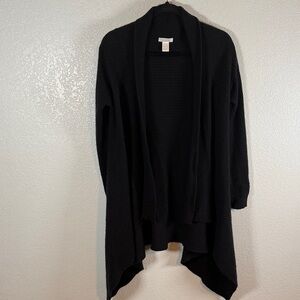 Garnet Hill Black Drape Ribbed Knit Cashmere Cardigan Size Small